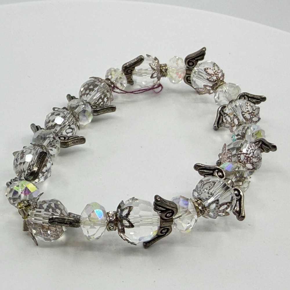 Angel Wing Crystal Stretch Bracelet - Boho Celestial Statement Jewelry
